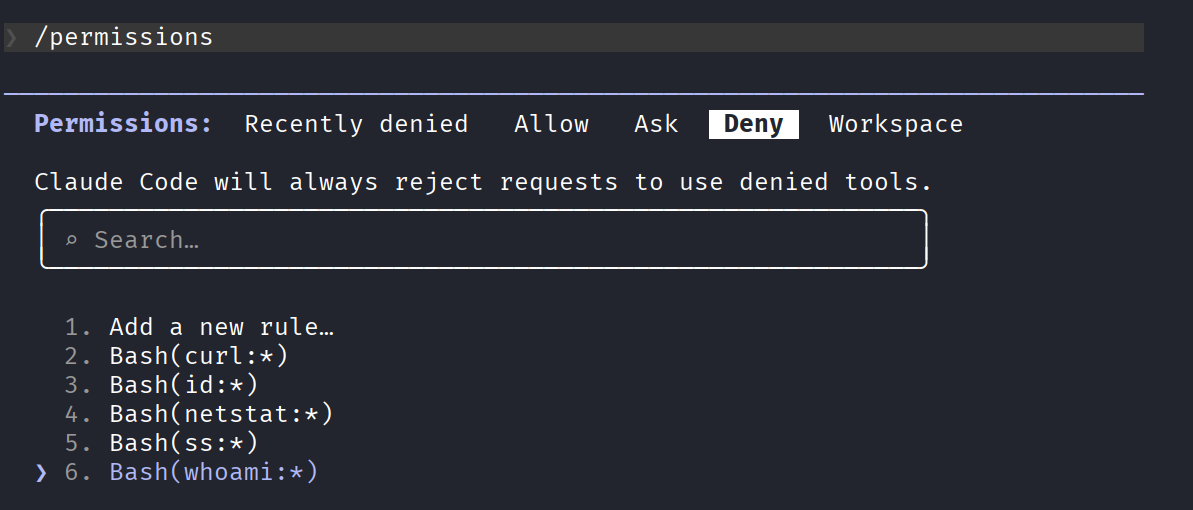 Deny rules confirmed active