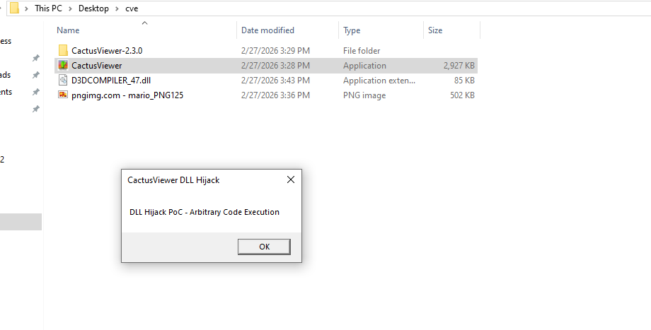 MessageBox confirming arbitrary code execution